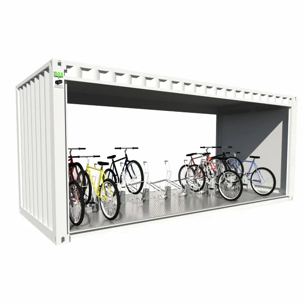 Abri vélo en container 20 pieds ouvert 18 places