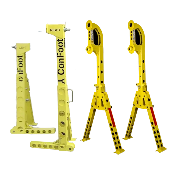 Jeu de 4 béquilles pour container maritime à quai de déchargement
