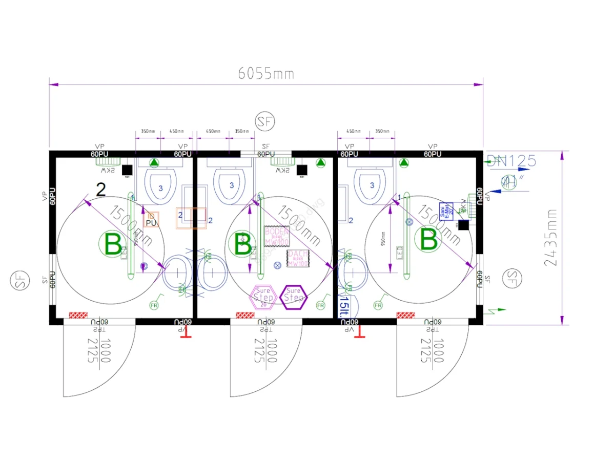Bungalow toilettes 3 WC accès PMR 14,7 m² [20 pieds] – Image 3