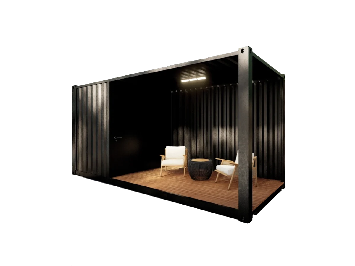 Pool house en container avec terrasse ouverte et local fermé – Image 1