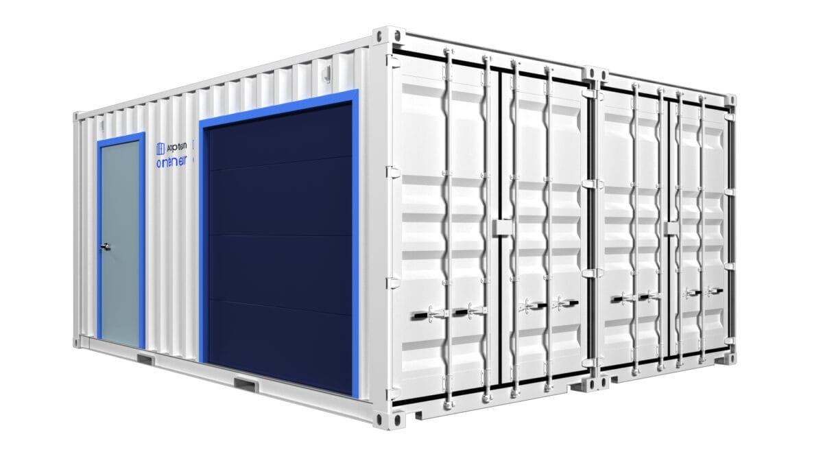 Garage préfabriqué en containers maritimes 28 m² avec porte sectionnelle, porte de service et fenêtre – Image 3