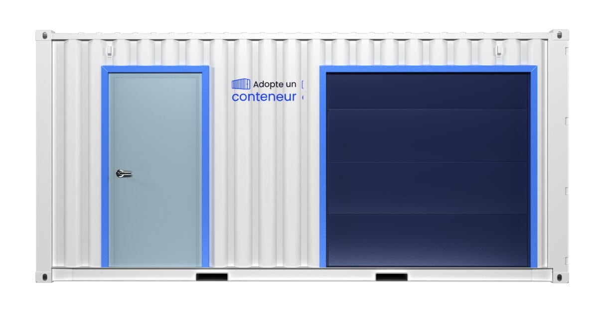 Garage préfabriqué en containers maritimes 28 m² avec porte sectionnelle, porte de service et fenêtre – Image 4