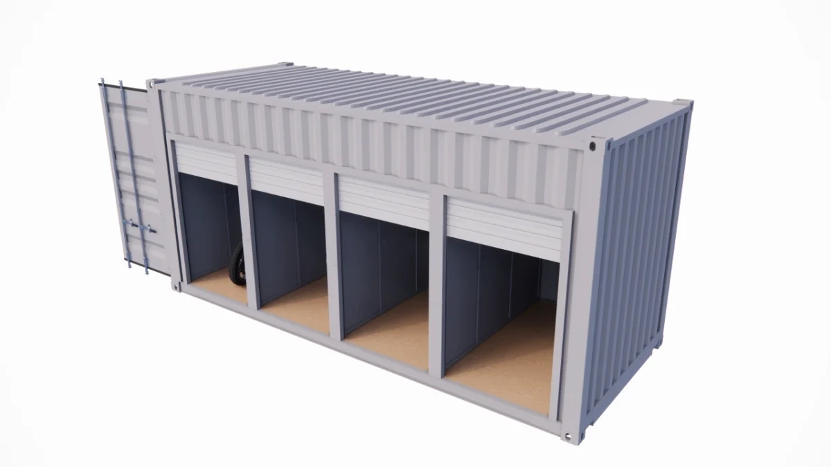 Garage 4 box 3,5 m² en container maritime – Portes rideaux enroulables ouverture manuelle – Image 4