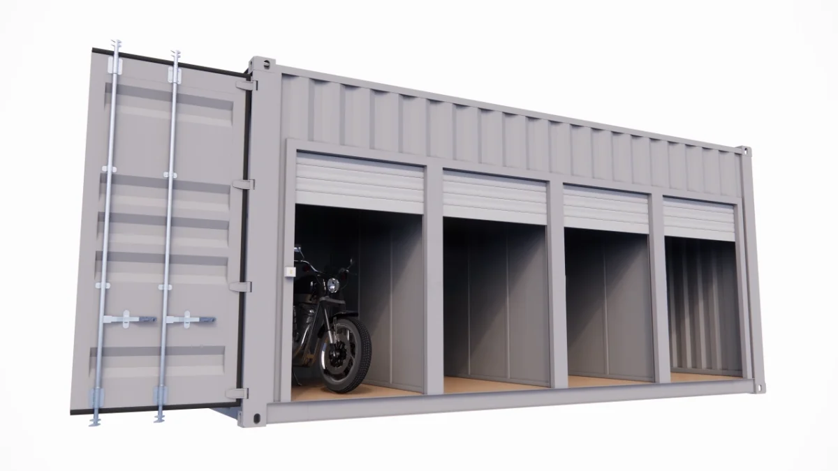 Garage 4 box 3,5 m² en container maritime – Portes rideaux enroulables ouverture manuelle – Image 2