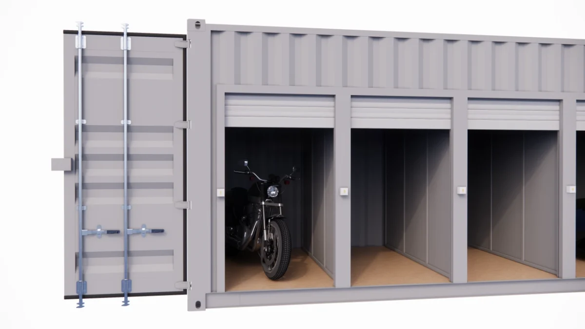 Garage motos 9 places et 9 portes en container de 40 pieds – Image 2