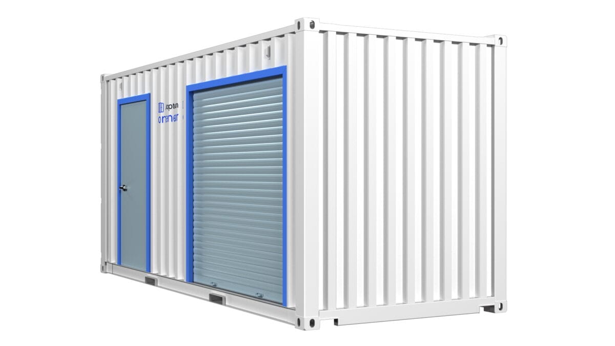 Local de stockage en container de 20 pieds avec porte rideau métallique et porte de service – Image 2