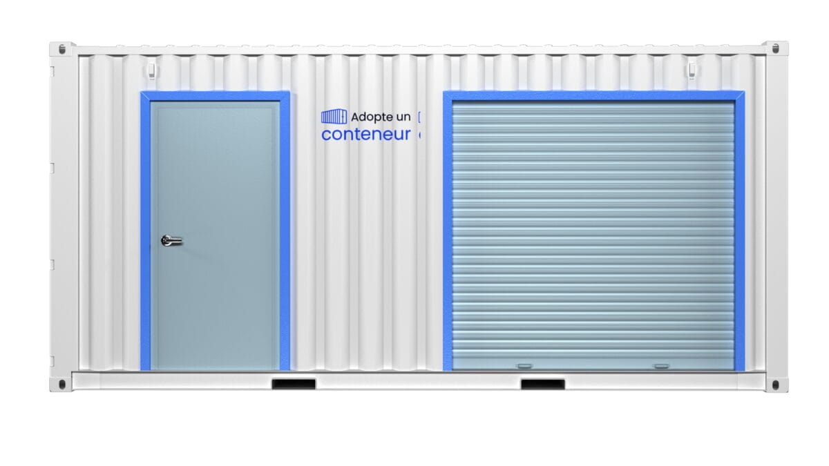 Local de stockage en container de 20 pieds avec porte rideau métallique et porte de service – Image 3