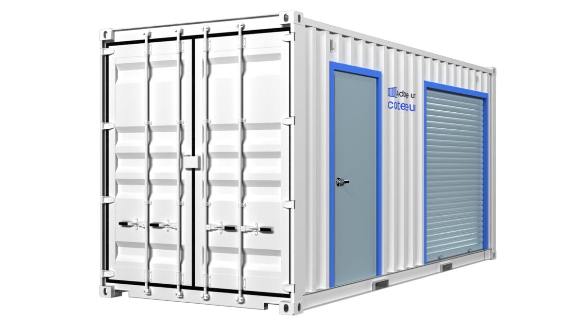 Local de stockage en container de 20 pieds avec porte rideau métallique et porte de service – Image 4