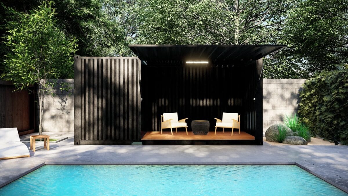 Pool house en container avec auvent refermable sur vérin – Image 3