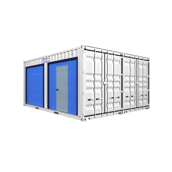 Garage préfabriqué en containers maritimes 28 m² avec double porte sectionnelle