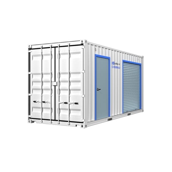 Local de stockage en container de 20 pieds avec porte rideau métallique et porte de service