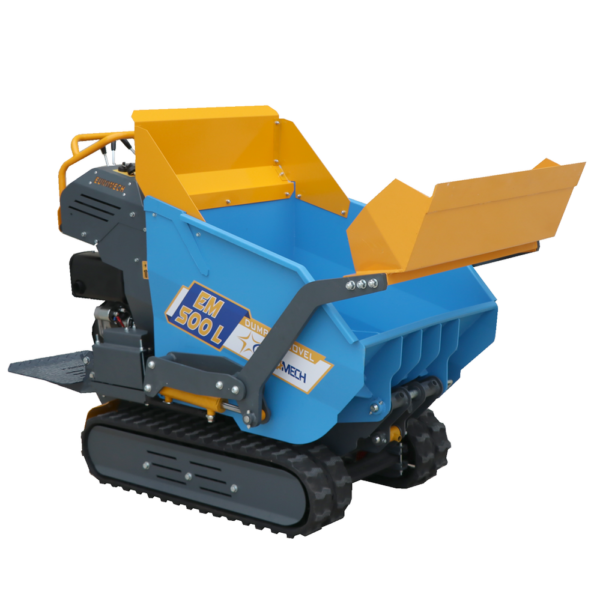 Brouette-motorisée-EuroMech-EM500L-dump & shovel-caisson-dumper-hydraulique-500-kg-avec-pelle